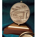 Half Moon Brass Spinner for 2.50" Medal w/ Triangular Walnut Base